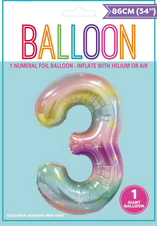 NUMERAL FOIL 34" PKG- PASTEL RAINBOW 3