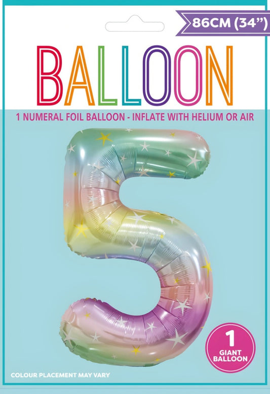 NUMERAL FOIL 34" PKG- PASTEL RAINBOW 5