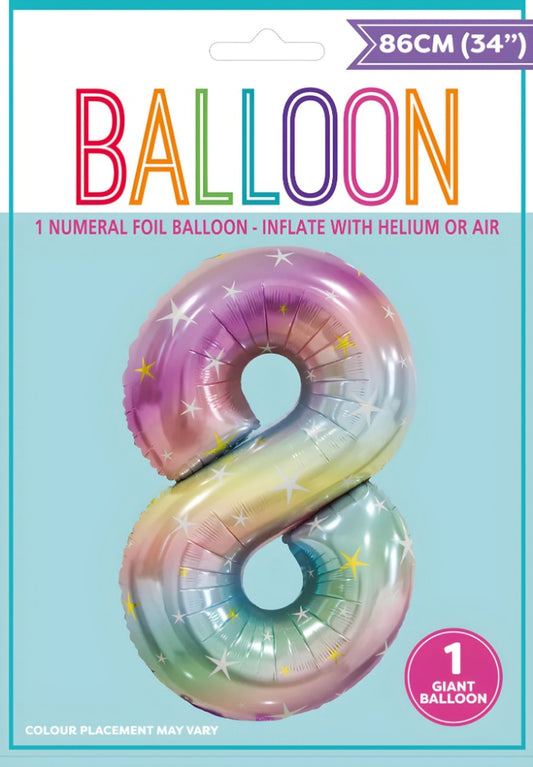 NUMERAL FOIL 34" PKG- PASTEL RAINBOW 8