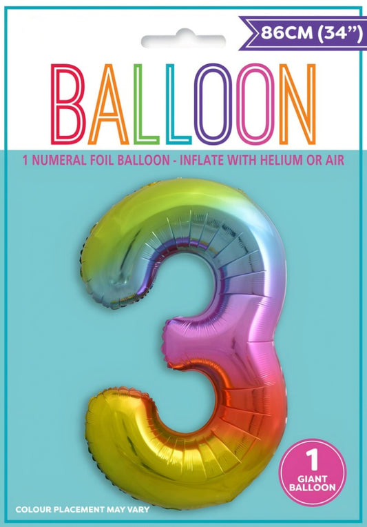 NUMERAL FOIL 34" PKG-RAINBOW 3