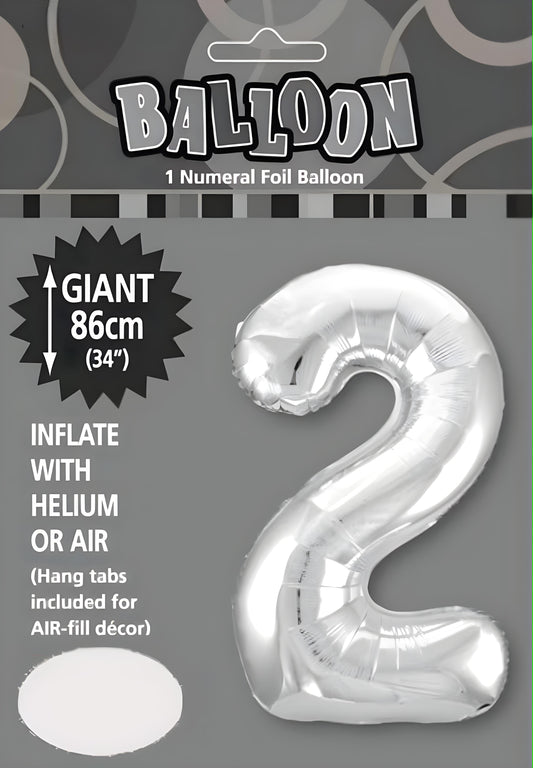 Large Foil Number Balloon 34"(86cm) Silver 2