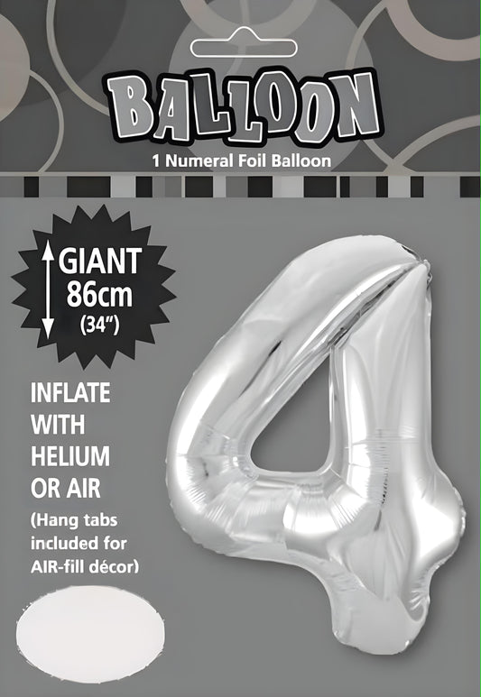 Large Foil Number Balloon 34"(86cm) Silver 4