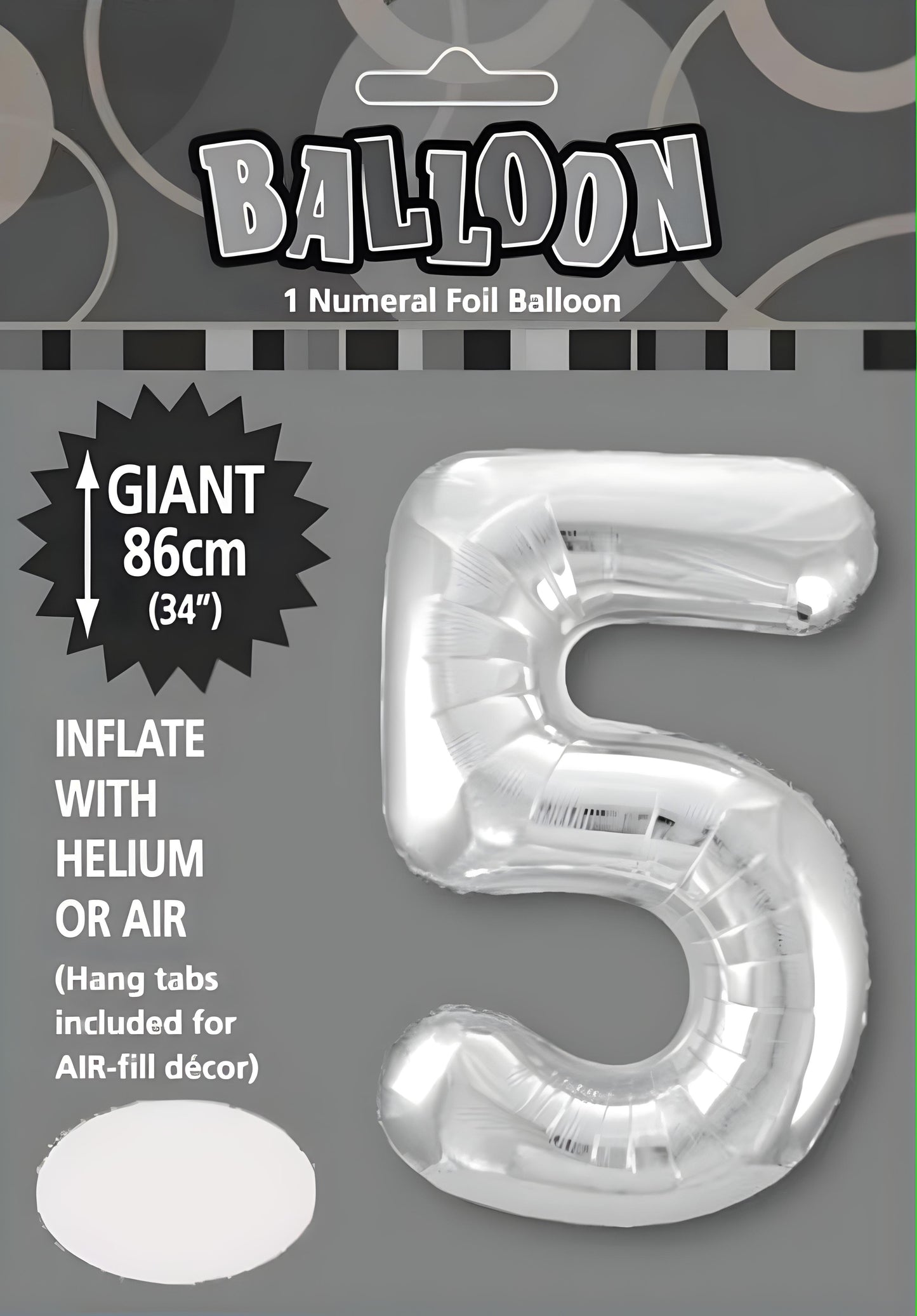 Large Foil Number Balloon 34"(86cm) Silver 5