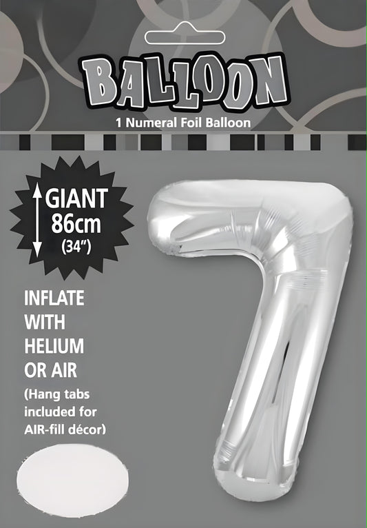 Large Foil Number Balloon 34"(86cm) Silver 7