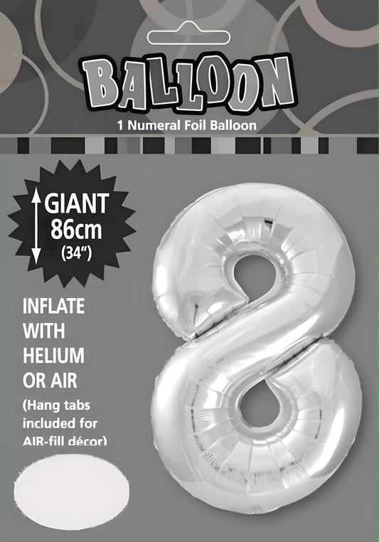 Large Foil Number Balloon 34"(86cm) Silver 8