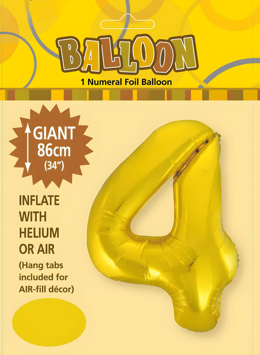 Gold "4" Numeral Foil Balloon 86cm (34")