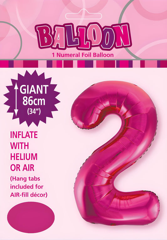 Large Foil Number Balloon 34"(86cm) Hot Pink 2
