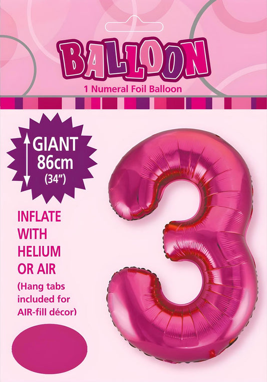 Large Foil Number Balloon 34"(86cm) Hot Pink 3