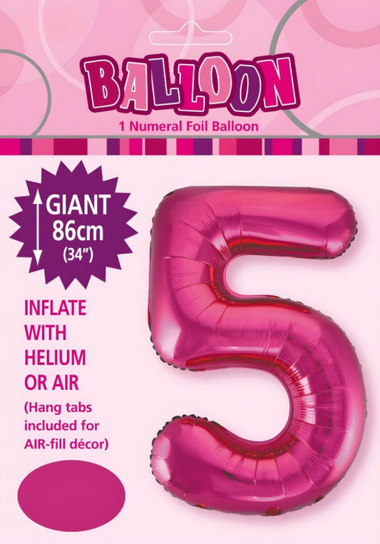 Large Foil Number Balloon 34"(86cm) Hot Pink 5