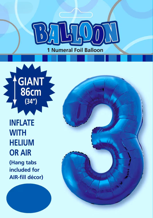 Large Foil Number Balloon 34"(86cm) Royal Blue 3