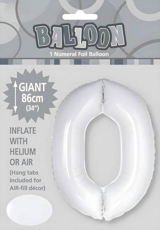 Large Foil Number Balloon 34"(86cm) White 0