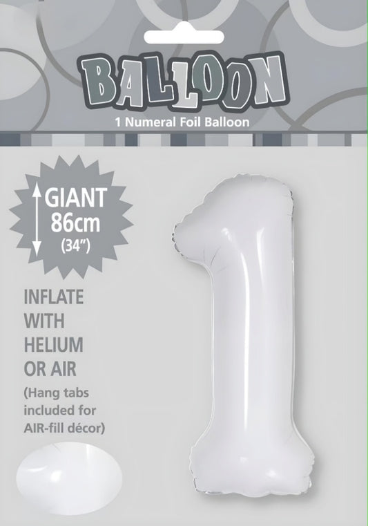 Large Foil Number Balloon 34"(86cm) White 1