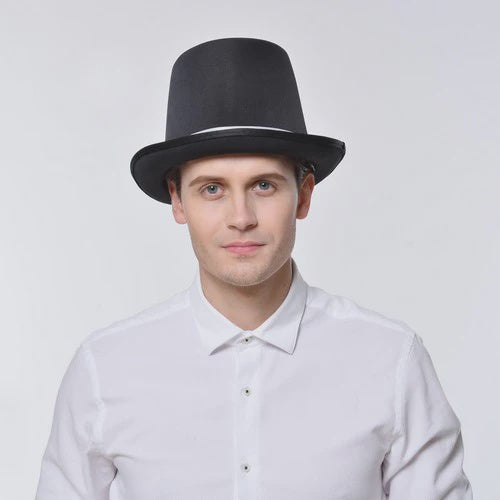 Classic Black Top Hat – Formal Costume Accessory for Men, Women & Kids – Elegant Felt Material – One Size Fits Most