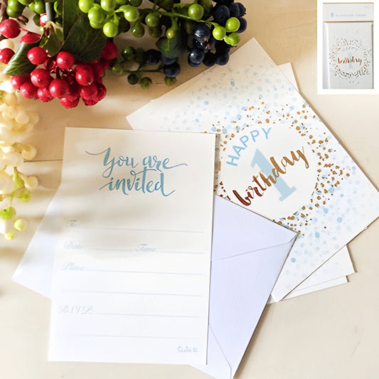 1st Birthday Boy Postcard Invitations Pack of 8 Party Invites