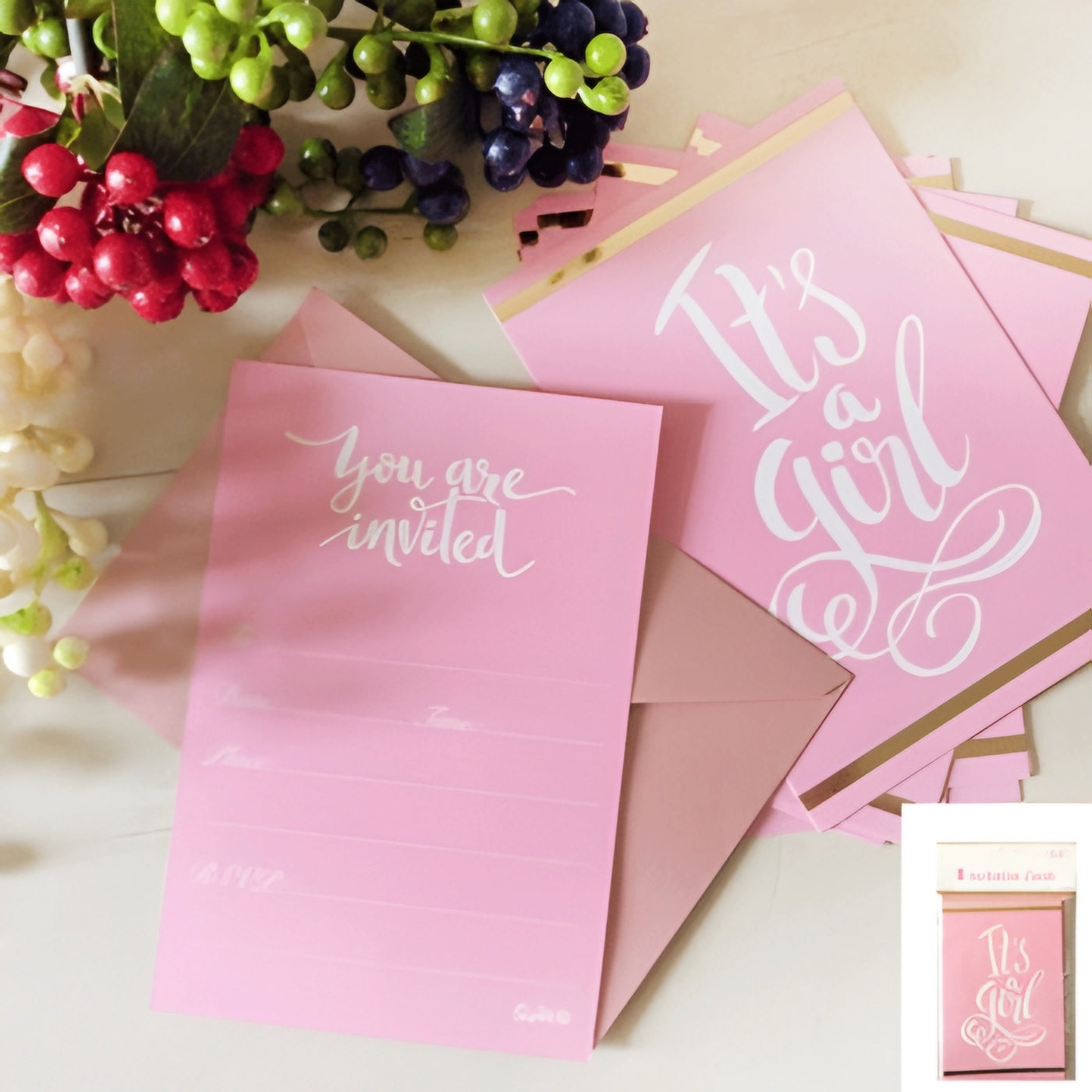 Baby Shower Girl Pink Postcard Invitations Pack of 8 Party Invites