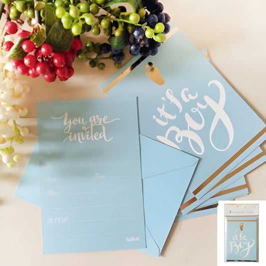 Baby Shower Boy Blue Postcard Invitations Pack Of 8