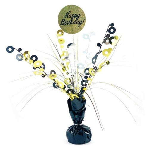 Happy Birthday Black & Gold Centrepiece Weight 165gm