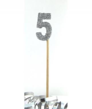 Silver Glitter Long Stick Candle #5