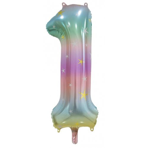 34"(86CM) Decrotex Foil Balloon NUMBER Pastel Rainbow #1