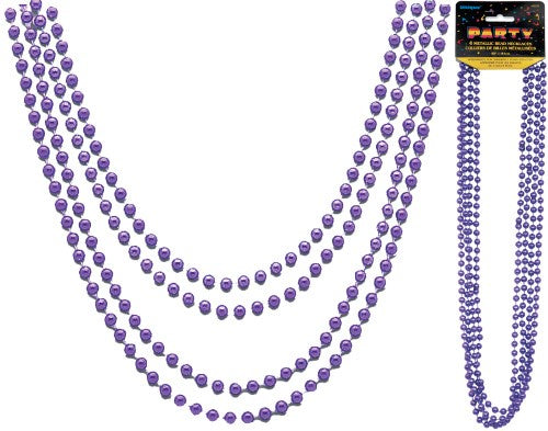 Purple Metallic Bead Necklace Pack Of 4