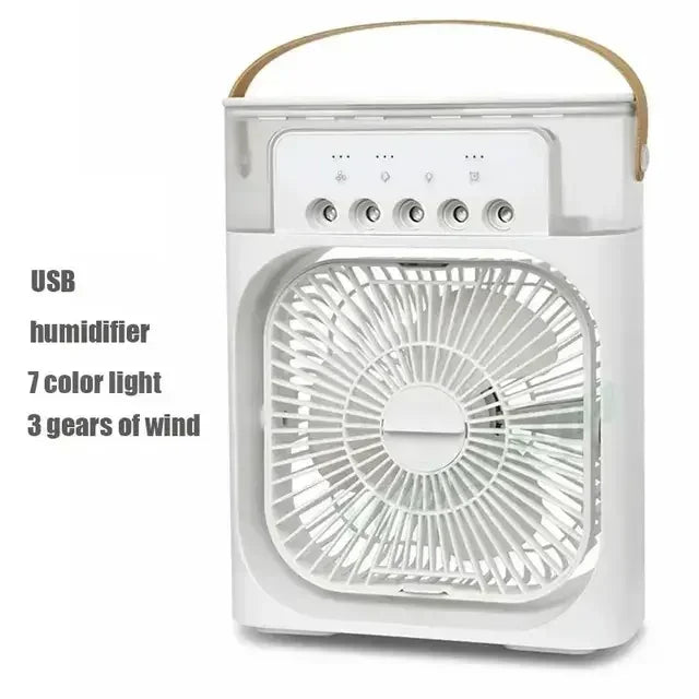 Cooling fan 3-in-1 portable desktop humidifier USB mini air conditioner night light mist suitable for home and office use