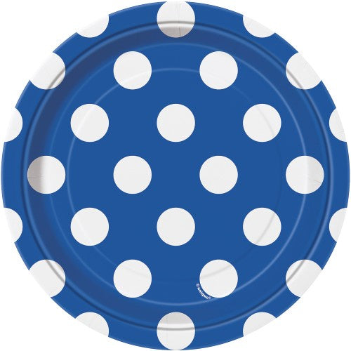Paper Plates Dots Royal Blue 18cm (7") Pack Of 8