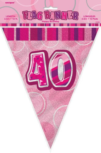 Glitz Pink Flag Banner 40th Birthday