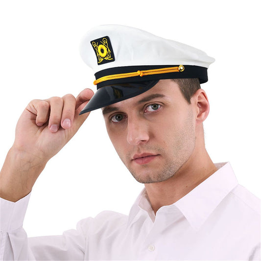 Captain’s Sailor Hat – White & Black Navy Captain Cap with Gold Trim