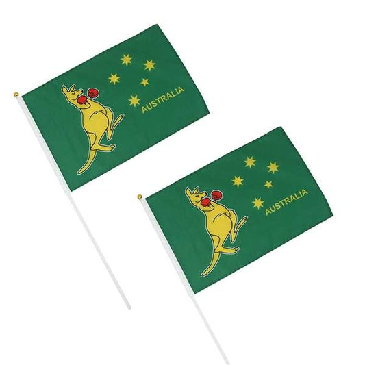 2PK 30X45CM BOXING KANGAROO FLAG-POLYESTER FLAG W/PLASTIC HANDLE