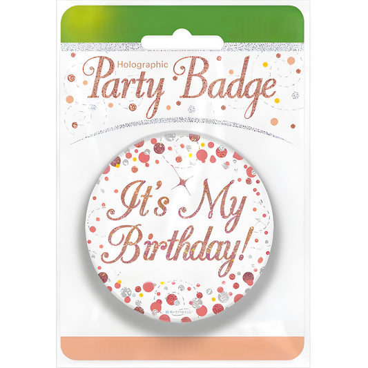 Badge 75mm Sparkling Fizz Birthday Rose Gold Pack 1