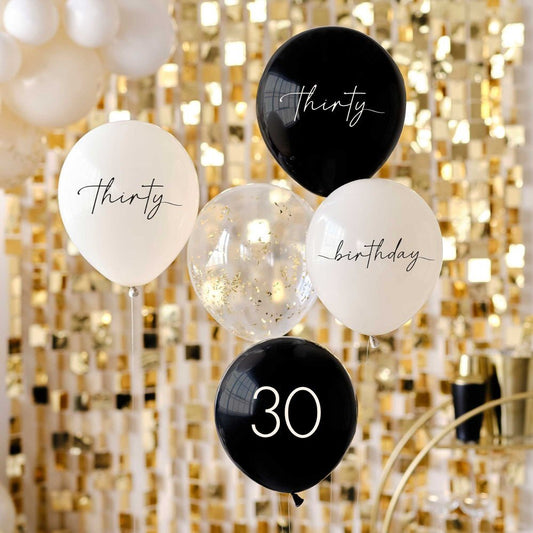 Champagne Noir Black, Nude, Cream & Champagne Gold 30th Birthday Party Balloons