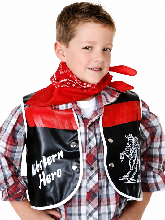 COWBOY SET CHILD BLACK VEST RED BA