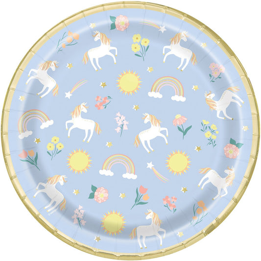 Dainty Unicorn 8 x 23cm (9") Foil Stamped Paper Plates