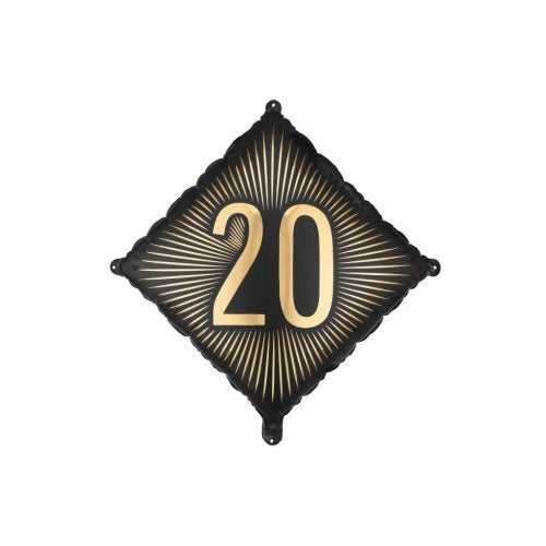 Black & Gold 20th Birthday Foil Balloon 18" (46cm)