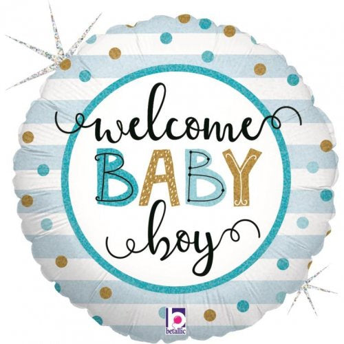 Baby Boy Stripes 18inch Round Foil Balloon