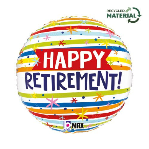 Happy Retirement Stripes Foil Balloon 18inch Round P1