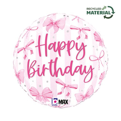 Pretty Pink Bow Happy Birthday Foil Balloon 18" Round – Party Decoration (1 Pc.)