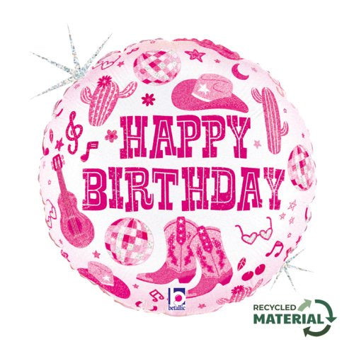Disco Cowgirl Birthday Round Foil Balloon 46cm