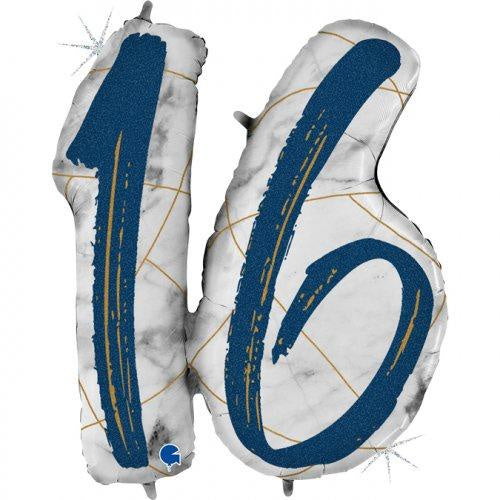36" Double Digit Marble Mate Blue #16 Shape FOIL BALLOON SUPERSHAPE