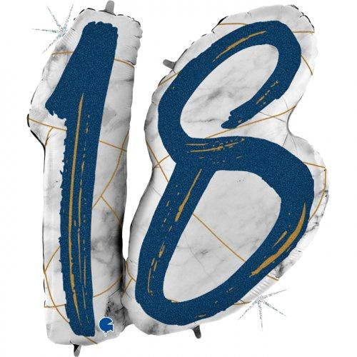 36" Double Digit Marble Mate Blue #18 Shape FOIL BALLOON SUPERSHAPE