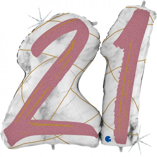 43" Double Digit Marble Mate Rose Gold #21 Shape FOIL BALLOON SUPERSHAPE