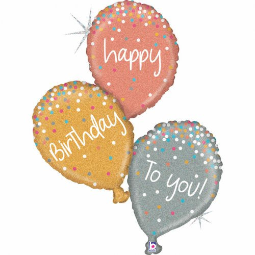 40inch Rose Gold Birthday Balloons Glitter Holo Shape P1