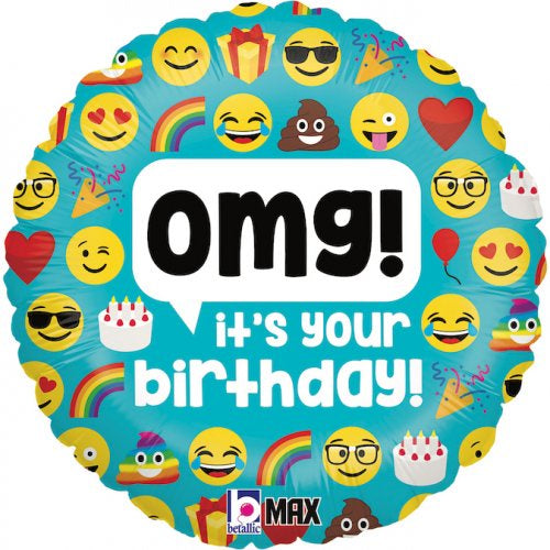Emoji OMG Birthday 18Inch Round Foil Balloon