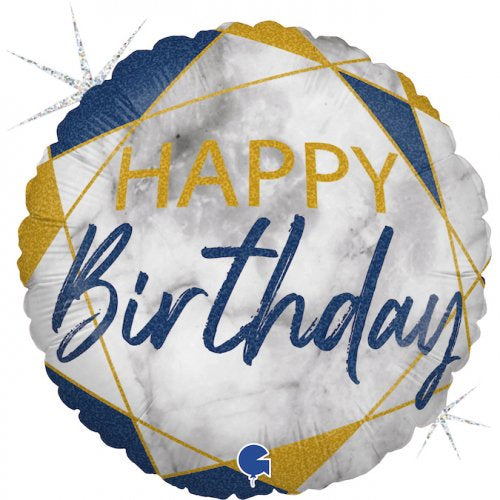 Marble Blue Happy Birthday FOIL BALLOON 18" (45CM)