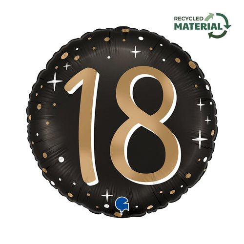 Sparkling “18” Foil Balloon – 18" (45cm) Round Birthday Balloon – Pack of 1