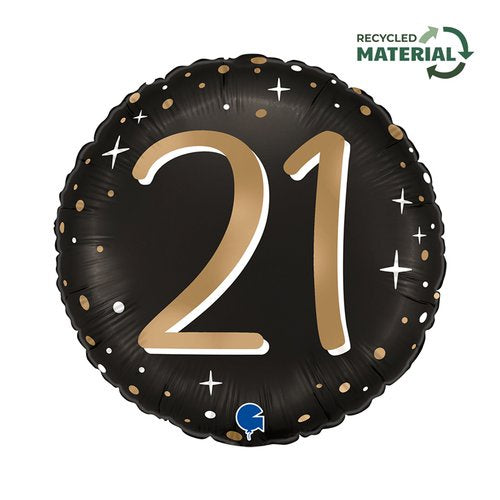 Sparkling “21” Foil Balloon – 18" (45cm) Round Birthday Balloon – Pack of 1