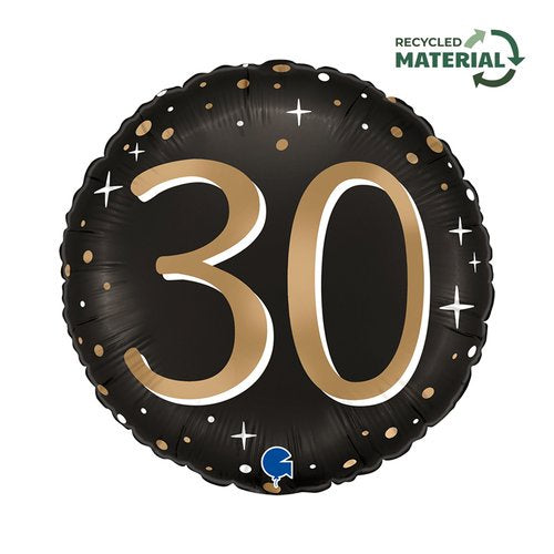 Sparkling “30” Foil Balloon – 18" (45cm) Round Birthday Balloon – Pack of 1