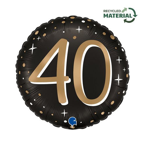 Sparkling “40” Foil Balloon – 18" (45cm) Round Birthday Balloon – Pack of 1