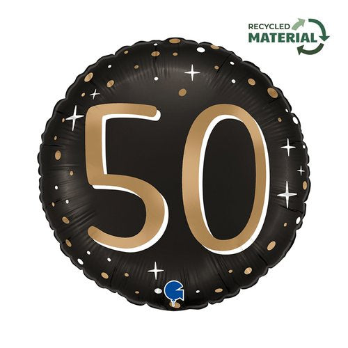 Sparkling “50” Foil Balloon – 18" (45cm) Round Birthday Balloon – Pack of 1