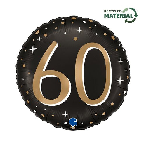 Sparkling “60” Foil Balloon – 18" (45cm) Round Birthday Balloon – Pack of 1